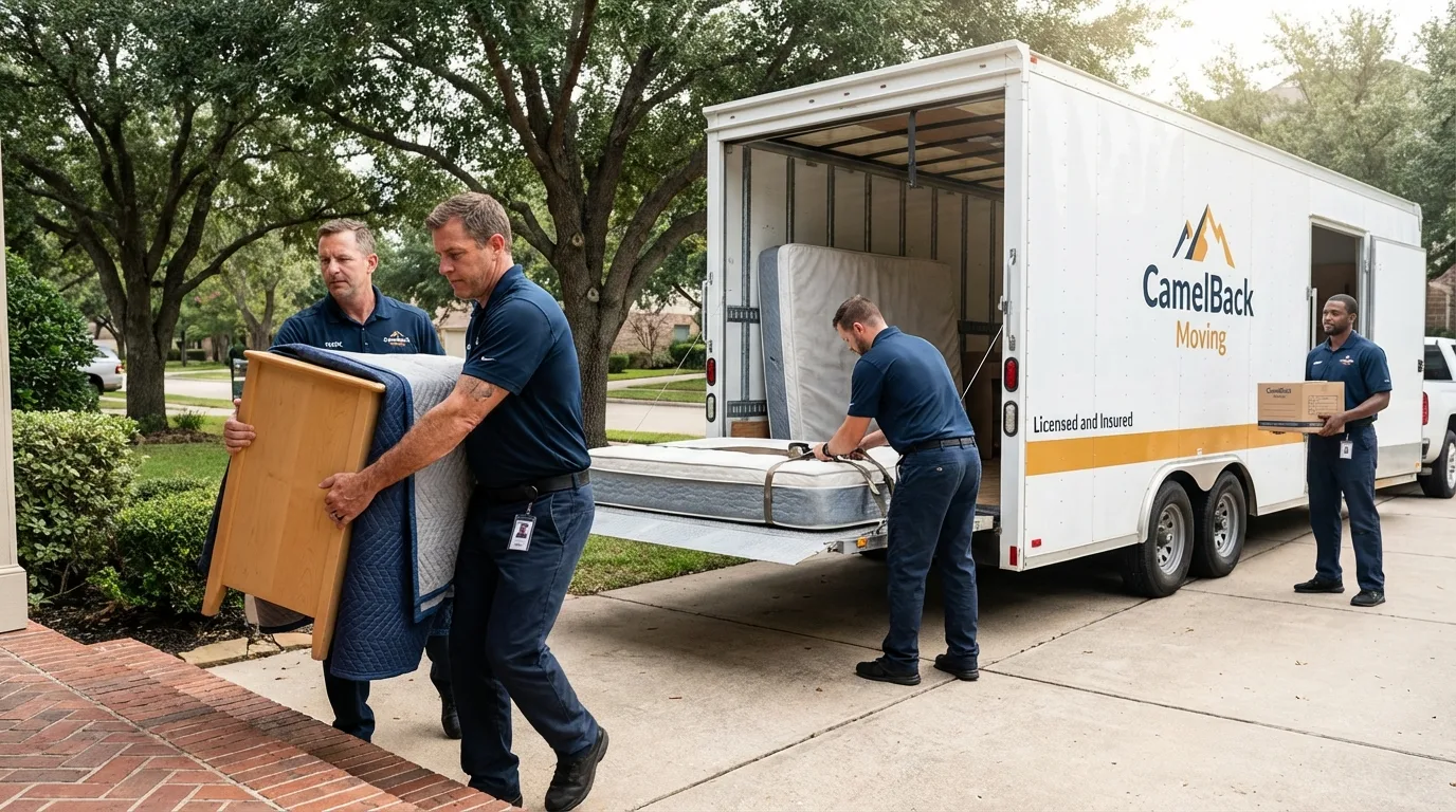 Crew loading residential truck for cross-state move from Olmsted Falls, OH