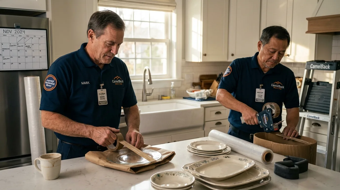 Professional crew packing kitchen dishware in Olmsted Falls, OH